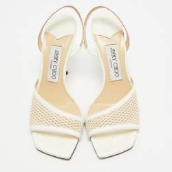 مملوكة مسبقًا صندل جيمي تشو جلد أبيض وشبك بسير خلفي مقاس 36.5