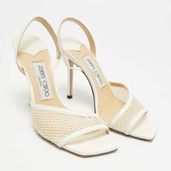 مملوكة مسبقًا صندل جيمي تشو جلد أبيض وشبك بسير خلفي مقاس 36.5