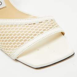 مملوكة مسبقًا صندل جيمي تشو جلد أبيض وشبك بسير خلفي مقاس 36.5