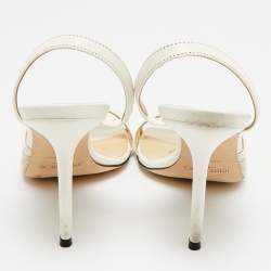 مملوكة مسبقًا صندل جيمي تشو جلد أبيض وشبك بسير خلفي مقاس 36.5