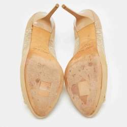 Pre Owned Jimmy Choo Size 41 Beige Lace and Patent Leather Peep Toe Pumps