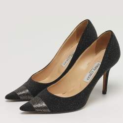 Pre Owned Jimmy Choo Romy Size 39 Black/Silver Quartz Suede Pointed Toe Pumps