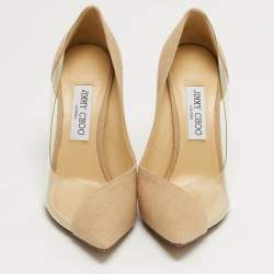Pre Owned Jimmy Choo Cass Size 39.5 Beige/Transparent Canvas and PVC Pumps