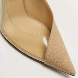 Pre Owned Jimmy Choo Cass Size 39.5 Beige/Transparent Canvas and PVC Pumps
