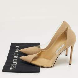 Pre Owned Jimmy Choo Cass Size 39.5 Beige/Transparent Canvas and PVC Pumps