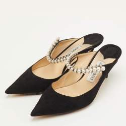 Pre Owned أحذية مول شامواه سوداء جيمي تشو مرصعة باللؤلؤ والكريستال مقدمة مدببة مقاس 40