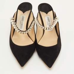 Pre Owned أحذية مول شامواه سوداء جيمي تشو مرصعة باللؤلؤ والكريستال مقدمة مدببة مقاس 40