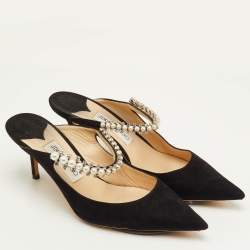 Pre Owned أحذية مول شامواه سوداء جيمي تشو مرصعة باللؤلؤ والكريستال مقدمة مدببة مقاس 40