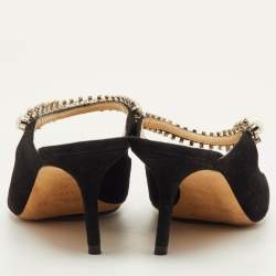 Pre Owned أحذية مول شامواه سوداء جيمي تشو مرصعة باللؤلؤ والكريستال مقدمة مدببة مقاس 40