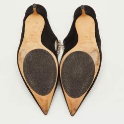 Pre Owned أحذية مول شامواه سوداء جيمي تشو مرصعة باللؤلؤ والكريستال مقدمة مدببة مقاس 40