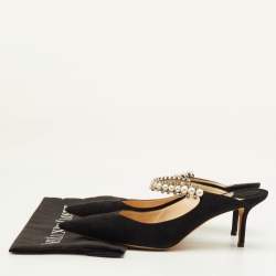 Pre Owned أحذية مول شامواه سوداء جيمي تشو مرصعة باللؤلؤ والكريستال مقدمة مدببة مقاس 40