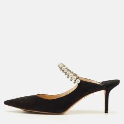 مملوكة مسبقًا أحذية مول شامواه سوداء جيمي تشو مرصعة باللؤلؤ والكريستال مقدمة مدببة مقاس 40