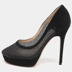 مملوكة مسبقًا Jimmy Choo Tesia Size 36 Black Mesh and Suede Platform Pumps