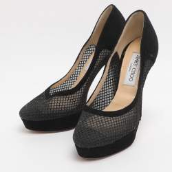 مملوكة مسبقًا Jimmy Choo Tesia Size 36 Black Mesh and Suede Platform Pumps