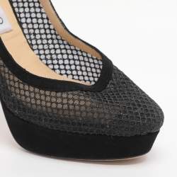 مملوكة مسبقًا Jimmy Choo Tesia Size 36 Black Mesh and Suede Platform Pumps