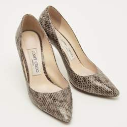 Pre Owned حذاء كعب عالي جيمي تشو رومي جلد ثعبان بني مقاس 36