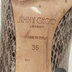 Pre Owned حذاء كعب عالي جيمي تشو رومي جلد ثعبان بني مقاس 36