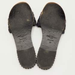 مملوكة مسبقًا صندل جيمي تشو قماش منسوج أزرق بحري/رمادي مسطح مقاس 37