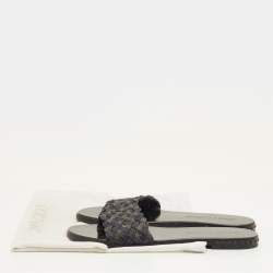 مملوكة مسبقًا صندل جيمي تشو قماش منسوج أزرق بحري/رمادي مسطح مقاس 37