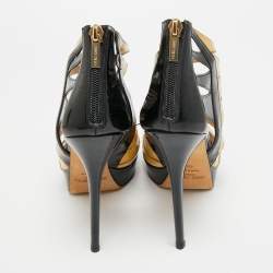 Pre Owned صندل جيمي تشو جلد بيج/أسود لامع بسيور نعل سميك مقاس 39