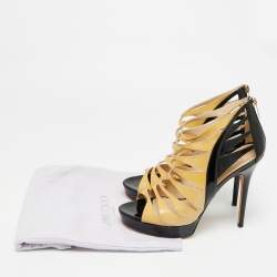 Pre Owned صندل جيمي تشو جلد بيج/أسود لامع بسيور نعل سميك مقاس 39