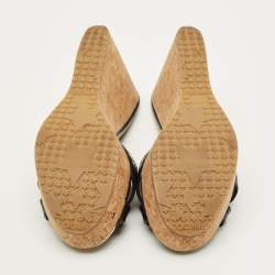 Pre Owned Jimmy Choo Prima Cork Size 40 Black Croc Embossed Leather Wedge Sandals