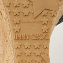 Pre Owned Jimmy Choo Prima Cork Size 40 Black Croc Embossed Leather Wedge Sandals
