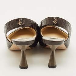 مملوكة مسبقًا حذاء كعب عالي جيمي تشو ليا جلد باثون منقوش بني/رمادي خلفية مفتوحة مقاس 36