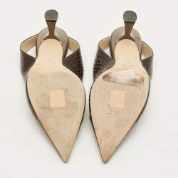 مملوكة مسبقًا حذاء كعب عالي جيمي تشو ليا جلد باثون منقوش بني/رمادي خلفية مفتوحة مقاس 36