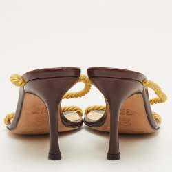 Pre Owned صندل جيمي تشو حبل أصفر/بني داكن منزلق مقاس 35.5