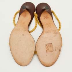 Pre Owned صندل جيمي تشو حبل أصفر/بني داكن منزلق مقاس 35.5