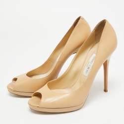 مملوكة مسبقًا Jimmy Choo Quiet Size 41 Beige Leather Peep Toe Pumps
