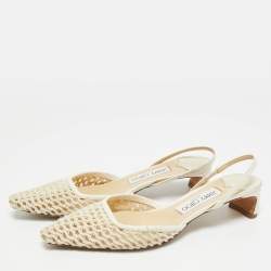 Pre Owned حذاء بكعب عالي جيمي تشو إيريكا جلد وشبك كريمي مفتوح من الخلف مقاس 38