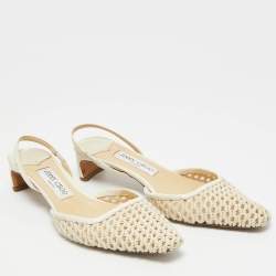 Pre Owned حذاء بكعب عالي جيمي تشو إيريكا جلد وشبك كريمي مفتوح من الخلف مقاس 38