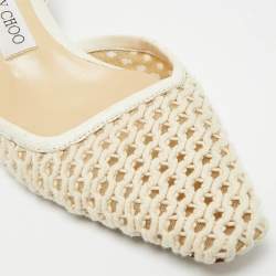 Pre Owned حذاء بكعب عالي جيمي تشو إيريكا جلد وشبك كريمي مفتوح من الخلف مقاس 38