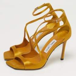 Pre Owned صندل جيمي تشو بحزام للكاحل جلد لامع ذهبي مقاس 39