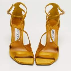 Pre Owned صندل جيمي تشو بحزام للكاحل جلد لامع ذهبي مقاس 39