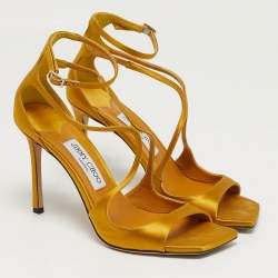 Pre Owned صندل جيمي تشو بحزام للكاحل جلد لامع ذهبي مقاس 39