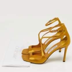 Pre Owned صندل جيمي تشو بحزام للكاحل جلد لامع ذهبي مقاس 39