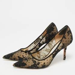 مملوكة مسبقًا Jimmy Choo Amika Size 38.5 Black Mesh and Lace Pumps