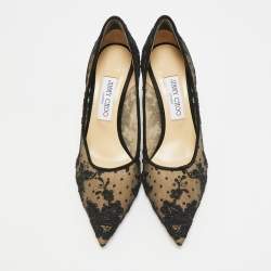 مملوكة مسبقًا Jimmy Choo Amika Size 38.5 Black Mesh and Lace Pumps