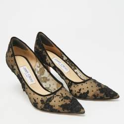 مملوكة مسبقًا Jimmy Choo Amika Size 38.5 Black Mesh and Lace Pumps