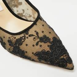 مملوكة مسبقًا Jimmy Choo Amika Size 38.5 Black Mesh and Lace Pumps