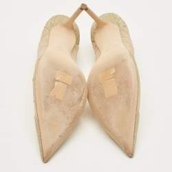 Pre Owned حذاء كعب عالي جيمي تشو لوف شامواه وردي مقدمة مدببة مقاس 39.5