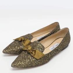 مملوكة مسبقًا Jimmy Choo Gabie Size 39 Gold Glitter Ballet Flats