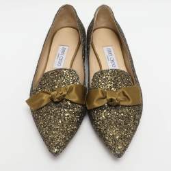 مملوكة مسبقًا Jimmy Choo Gabie Size 39 Gold Glitter Ballet Flats