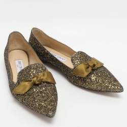 مملوكة مسبقًا Jimmy Choo Gabie Size 39 Gold Glitter Ballet Flats