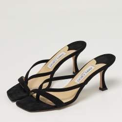 Pre Owned Jimmy Choo Maelie Size 38.5 Black Suede Slide Sandals