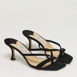 Pre Owned Jimmy Choo Maelie Size 38.5 Black Suede Slide Sandals