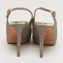Pre Owned Jimmy Choo Size 36.5 Metallic Glitter Slingback Platform Pumps